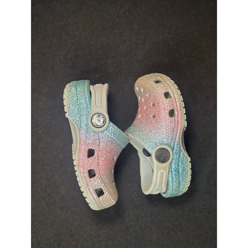 Crocs Classic Glitter Ombre Clogs Toddler Size C5 Blue Pink Silver Sparkle